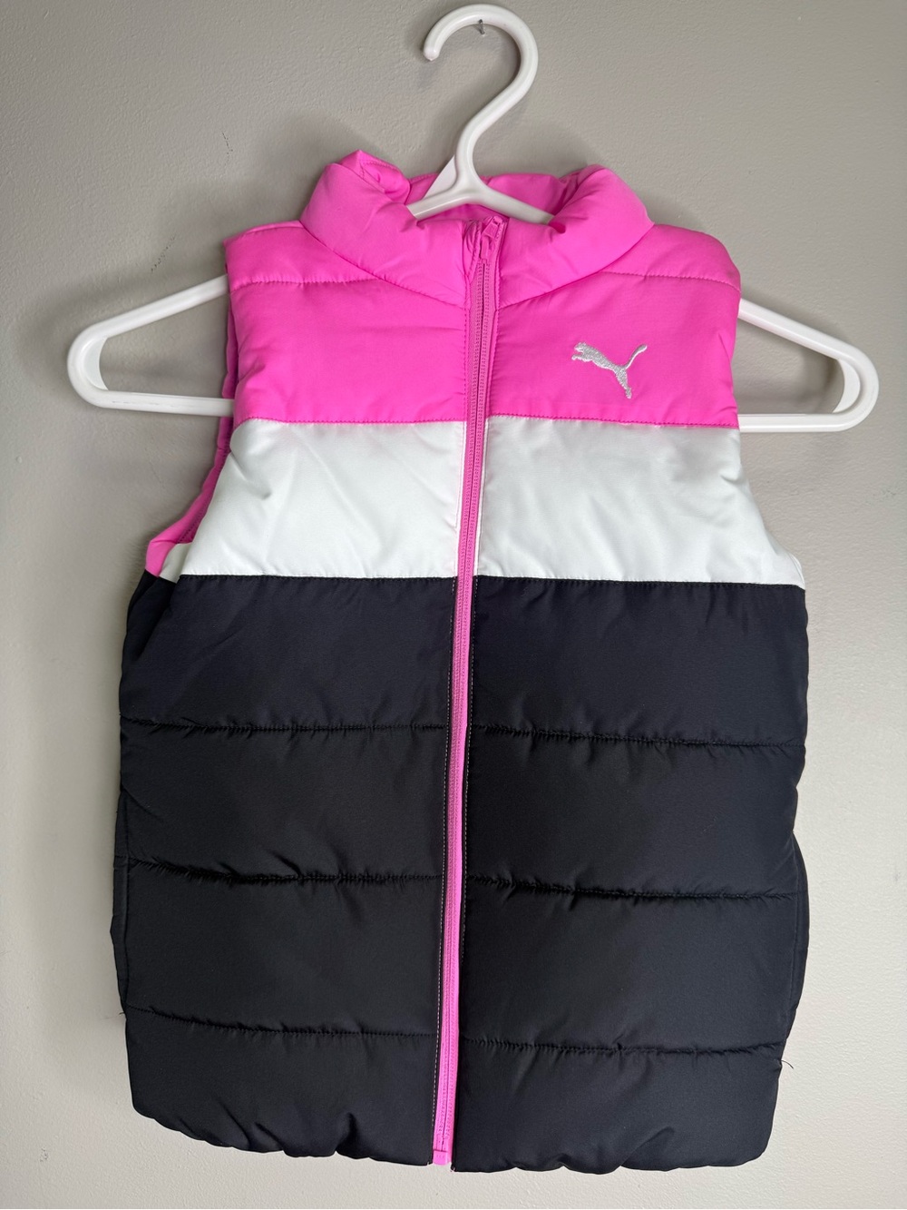 Puma Girls Pink White Black Puffer Vest Size 6
